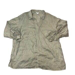 J. Jill Love Linen Sage Green Tunic Top Womens 2X Long Sleeve Pockets Vacation